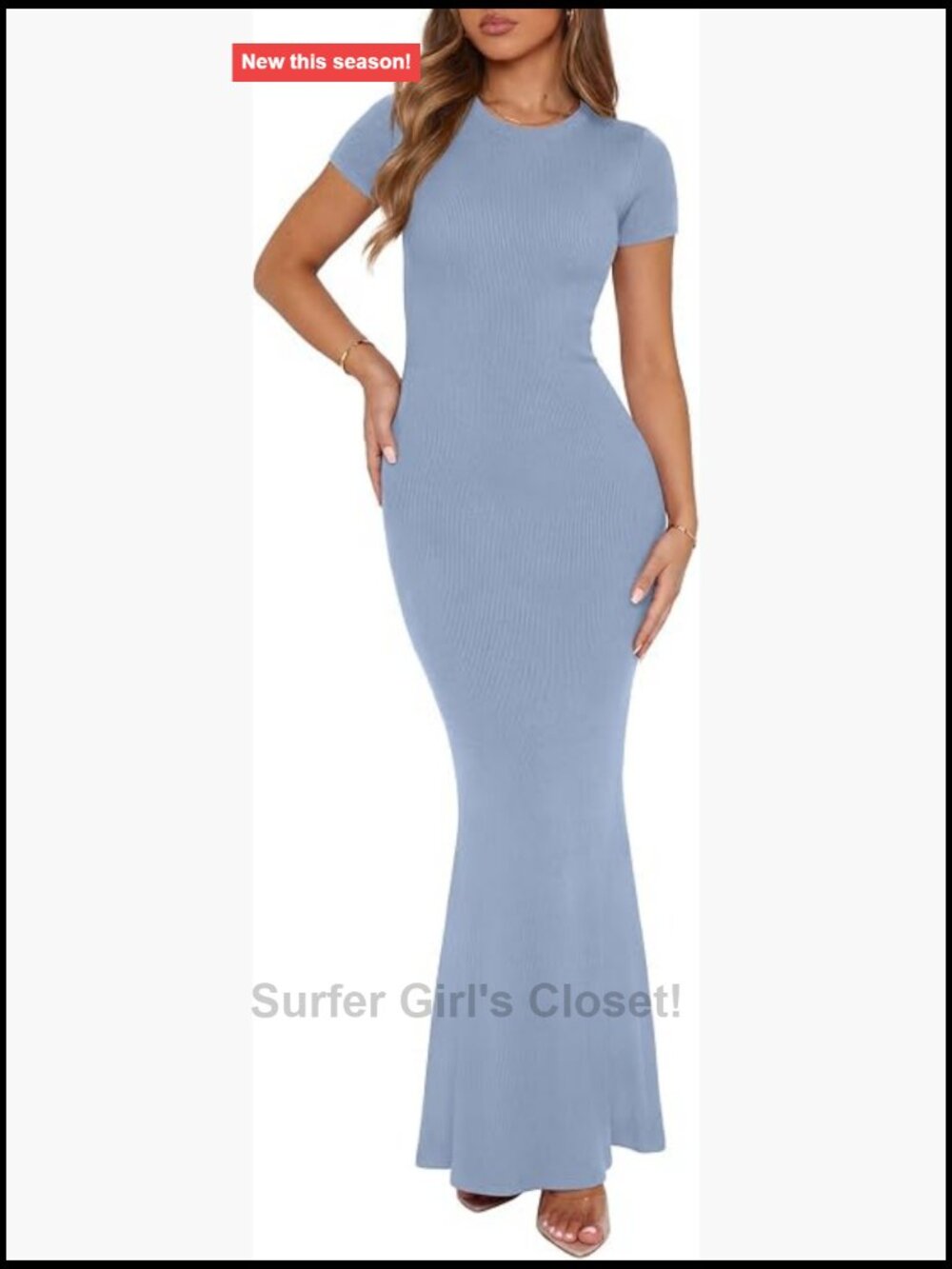 Women's Ribbed Modal Spandex Mermaid Maxi Dress Short Sleeve Bodycon